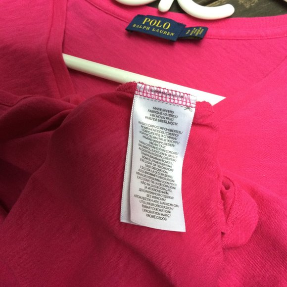 Polo Ralph Lauren Fuchsia Cotton V-neck T-shirt - Picture 5 of 5